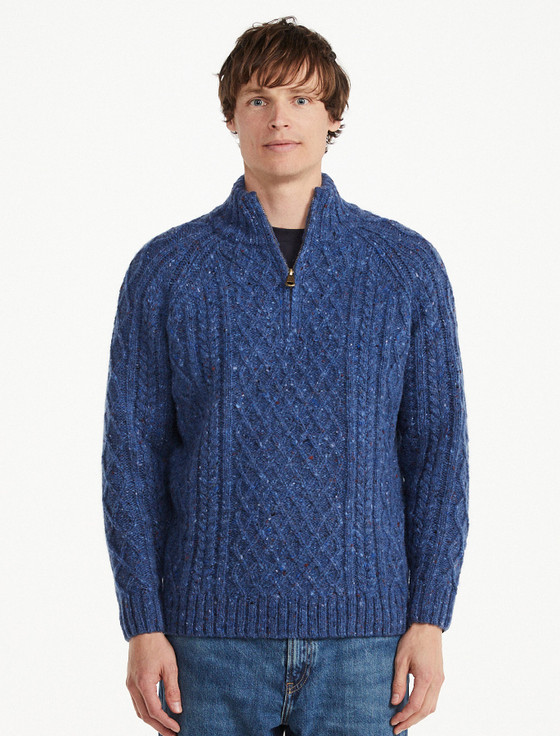 Donegal Aran Troyer Half-Zip Sweater - Denim